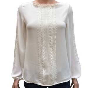 White House Black Market Cream Long Sleeve Blouse Size 0
